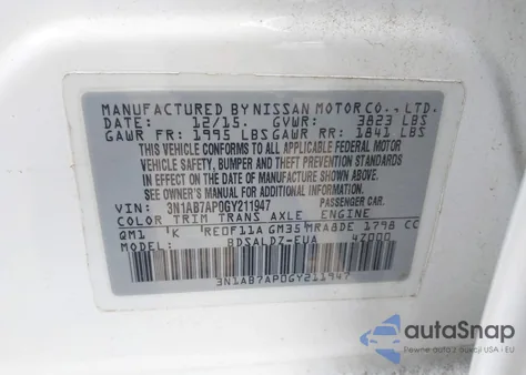 2016 Nissan Sentra Sv из США, поврежденный, VIN 3N1AB7AP0GY211947